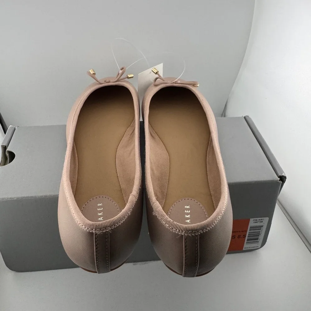 Ted Baker Ballet Flats Women 8.5 Pink NIB Bow Gold Hardware 1967199 Classic Chic